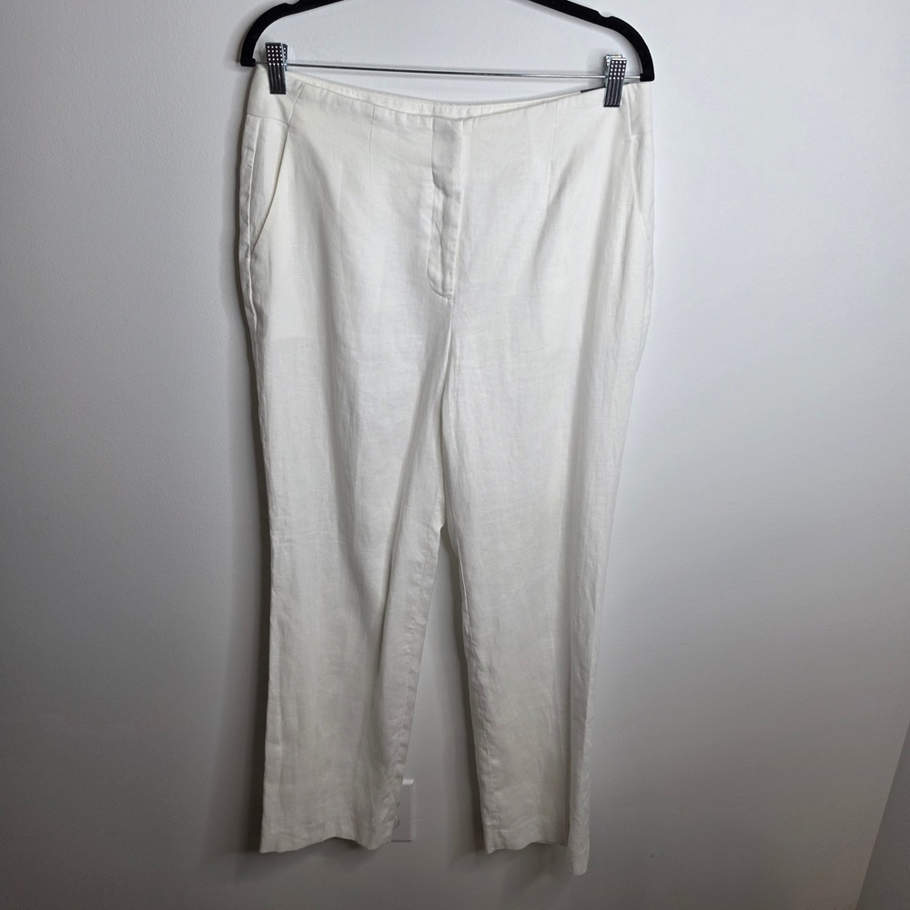 Talbots NWT Southampton Pant Womens 8 White Linen Straight Leg Full Length